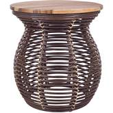 Quito Side End Table in Paloma Brown Wood & Rattan